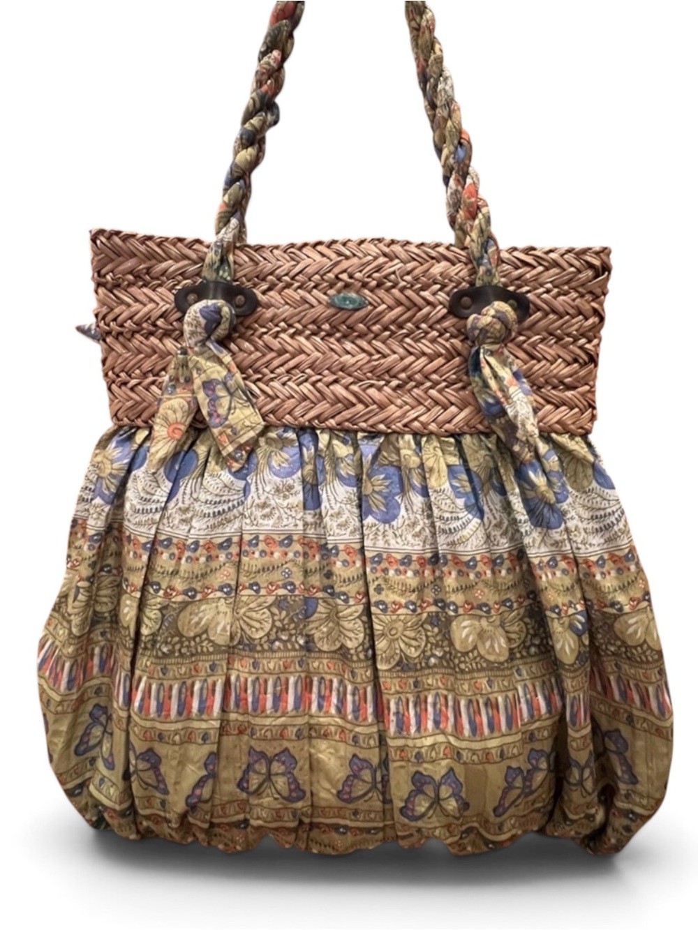 Cappelli Straworld Straw Large Fabric Tote Bag Multi Floral Beach Boho